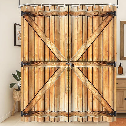 Xiaoterna Rustic Shower Curtain Retro Brown Wooden Door Waterproof Bathroom Curtain Western Country Harvest Farm Barn Machine Washable Mildew