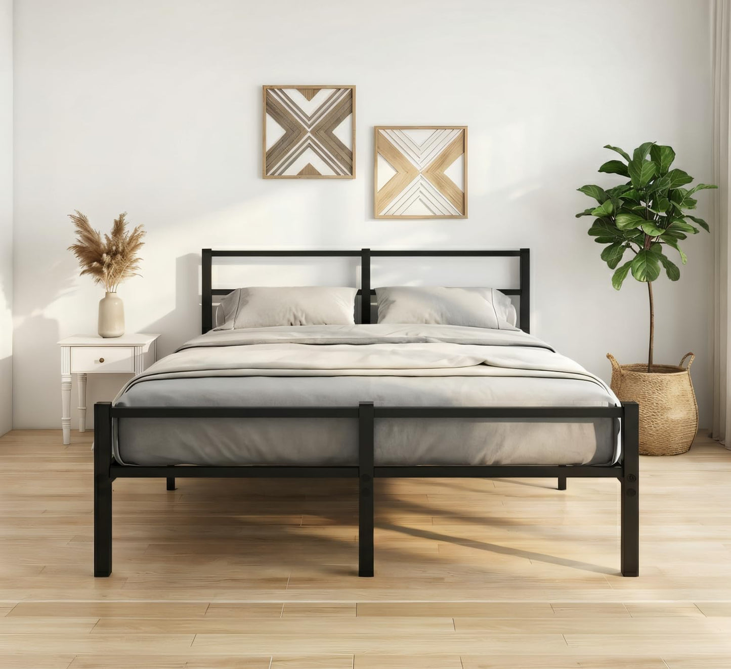 MOFLUT 5ft King Size Bed Frame with Headboard, Metal Slats Support Platform Bed with Storage under Bed, Enhanced Support Stable Easy Assembly