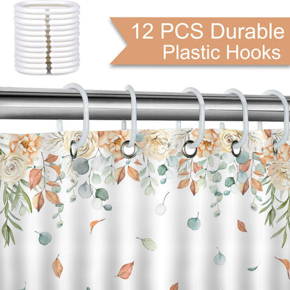 Avezano Autumn Pumpkin Curtain Fall Leaves Harvest Thanksgiving Pumpkin Bathroom Shower Curtain Waterproof Bathtub Curtain Decor with 12 Hooks 72 X