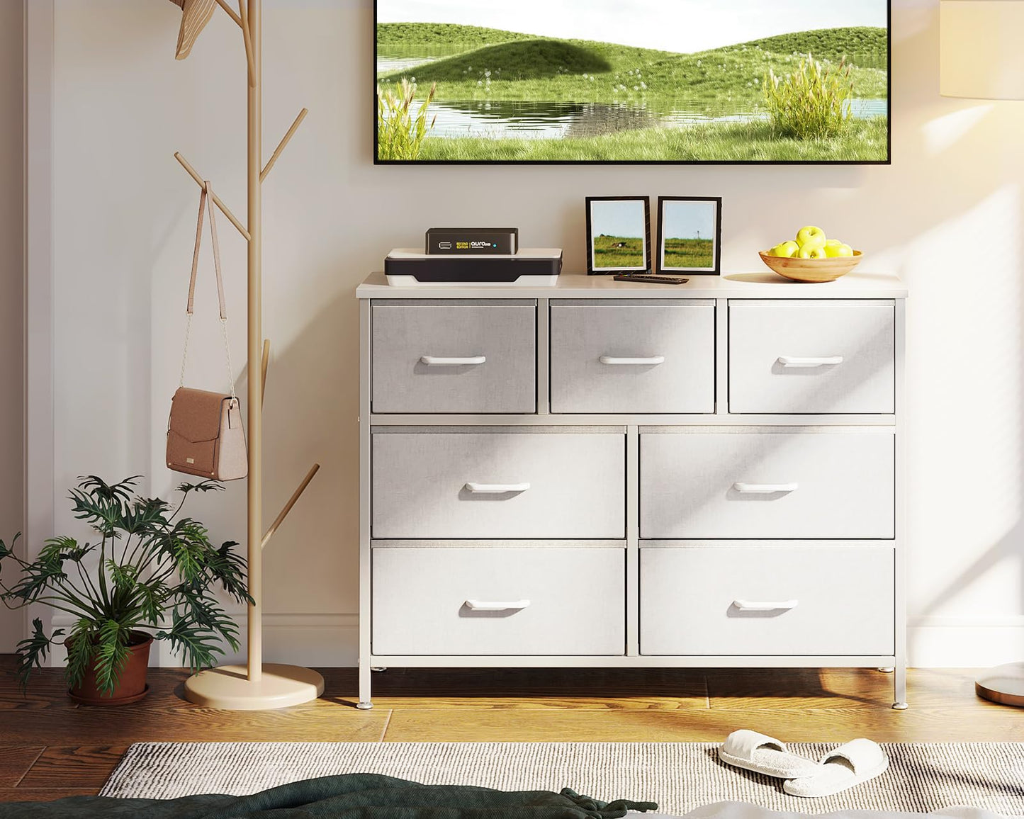 Coleshome Chest of Drawers Bedroom with 7 Drawers, Fabric Drawers, White