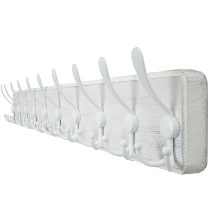 WEBI Coat Rack Wall Mount,98cm Long,10 Triple Hooks,Wood Coat Hooks Wall Mounted,Large Coat Hanger Wall Hook Rack,Hooks for Hanging