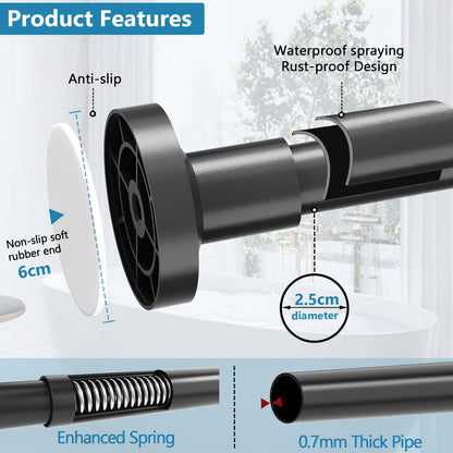 WELDUN Extendable Shower Curtain Rod, Curtain Tension Pole 48-226CM, No Drill Telescopic Curtain Pole