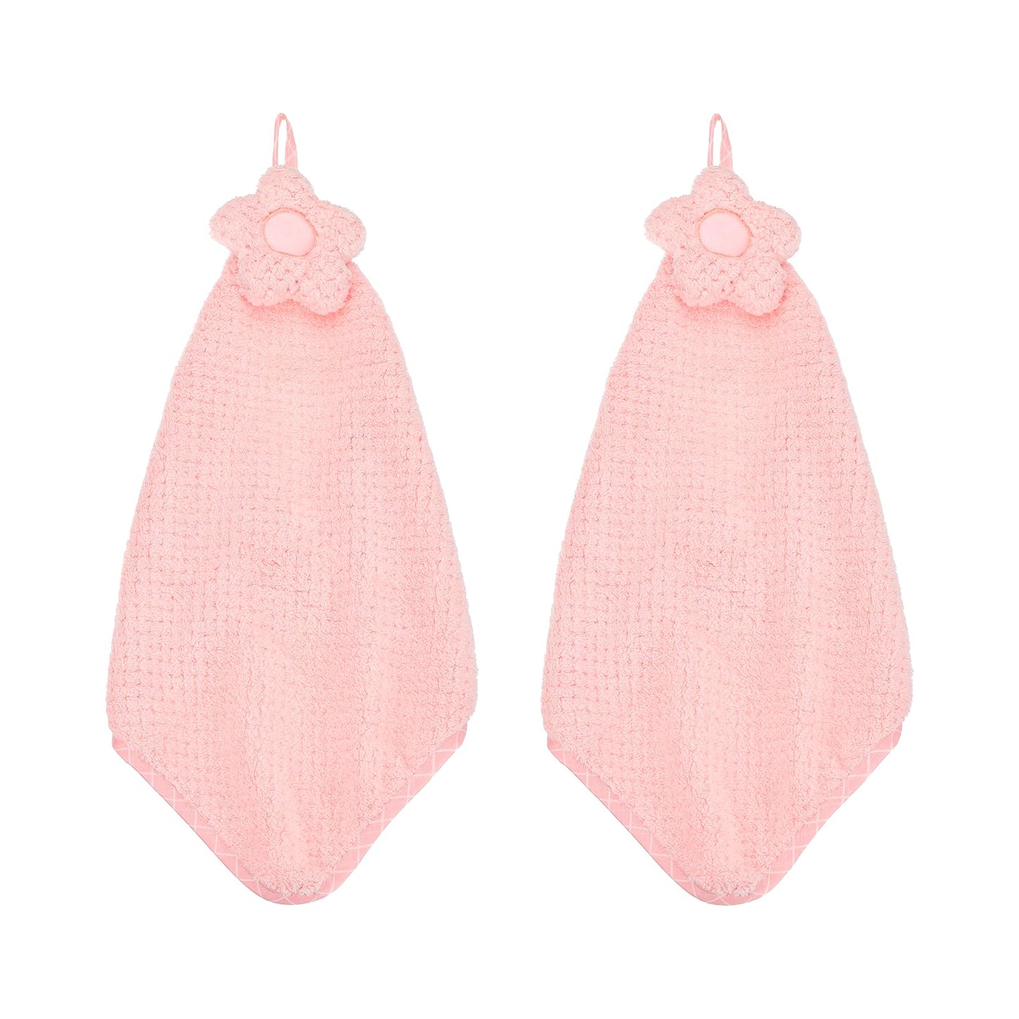 sourcing map 2Pcs Hand Towel, Soft Coral Fleece Hand Towels with Hanging Loop Decorative Flower Pattern Quick-Drying and Washable for Home Bathroom