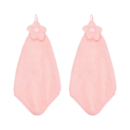 sourcing map 2Pcs Hand Towel, Soft Coral Fleece Hand Towels with Hanging Loop Decorative Flower Pattern Quick-Drying and Washable for Home Bathroom