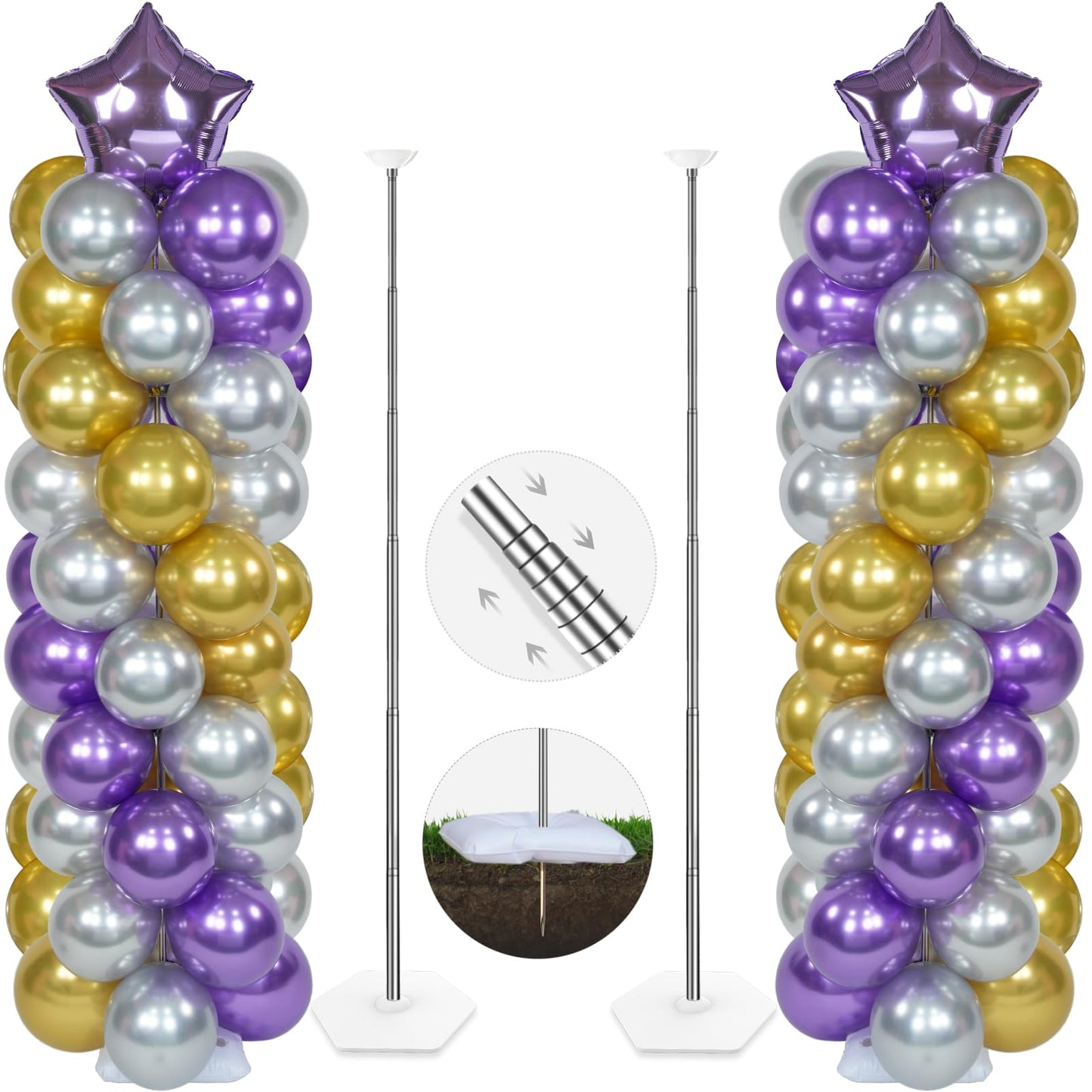 YALLOVE Balloon Column Stand Kit, 2 Sets 50cm to 2m Adjustable Balloon Stand, Metal Balloons Holder Tower Pillar with Base Clip Cup for Birthday