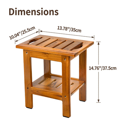 VaeFae Teak Small Shower Bench, 2-Tier Stool with Shelf & Non-Slip Feets