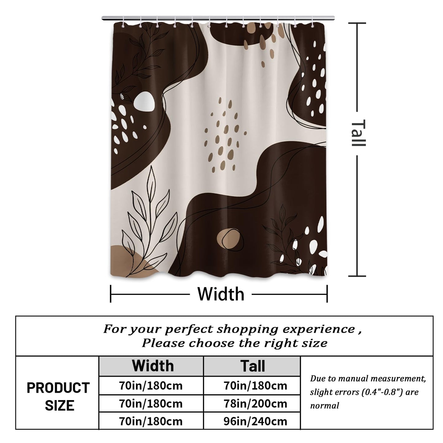 LanZanthic Brown and White Shower Curtains for Bathroom Dark Taupe Chocolate Modern Wet Room Shower Curtain with hooks, Mould Proof Resistant