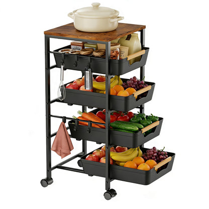 Uwoodia 5-Tier Slim Storage Trolley on Wheels, Metal Kitchen Rolling Cart with Pull-Out Baskets