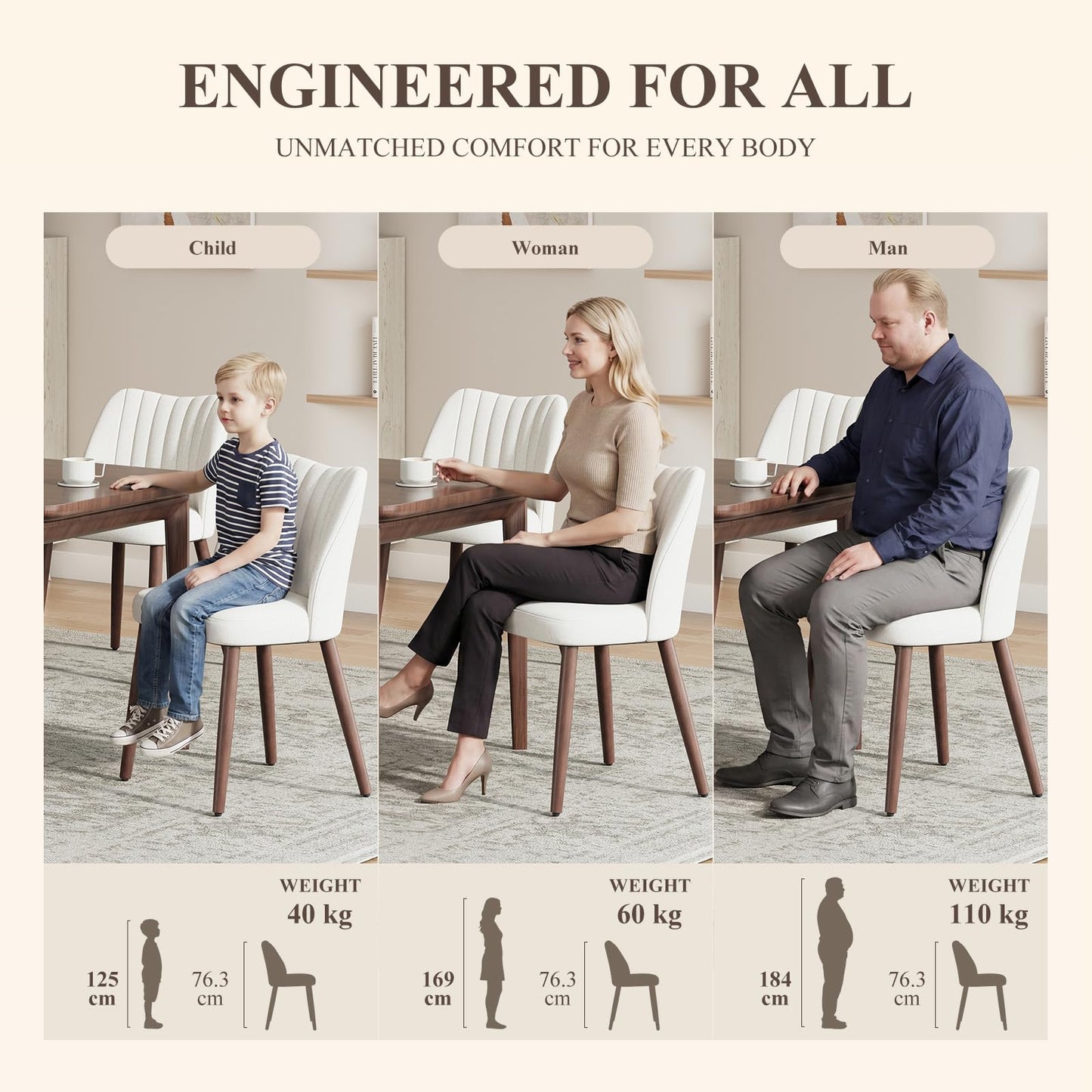 MALOL Upholstered Dining Chairs Set of 4, Fabric Chairs for Dining Room with Solid Wood Legs and Thick Seat Cushion
