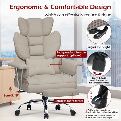 naspaluro High Back PU Leather Ergonomic Computer Recliner, Big Tall Executive Desk Office Chair with Armrests/Footrest