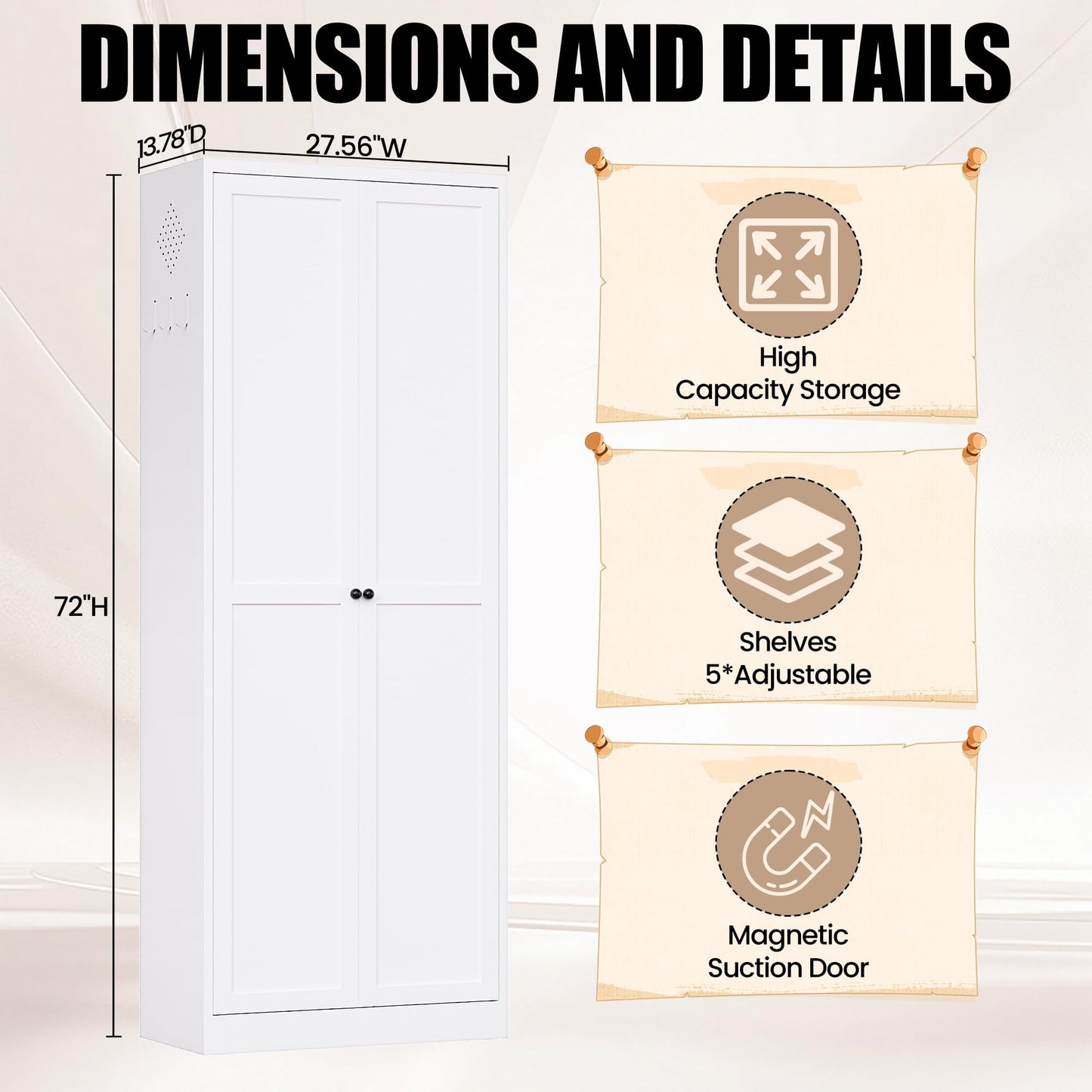 BIZOEIRON Tall Kitchen Cupboard, 183cm Metal Pantry Cabinet Freestanding Kitchen Storage Cabinet with Doors and Adjustable Shelves