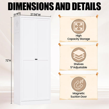 BIZOEIRON Tall Kitchen Cupboard, 183cm Metal Pantry Cabinet Freestanding Kitchen Storage Cabinet with Doors and Adjustable Shelves