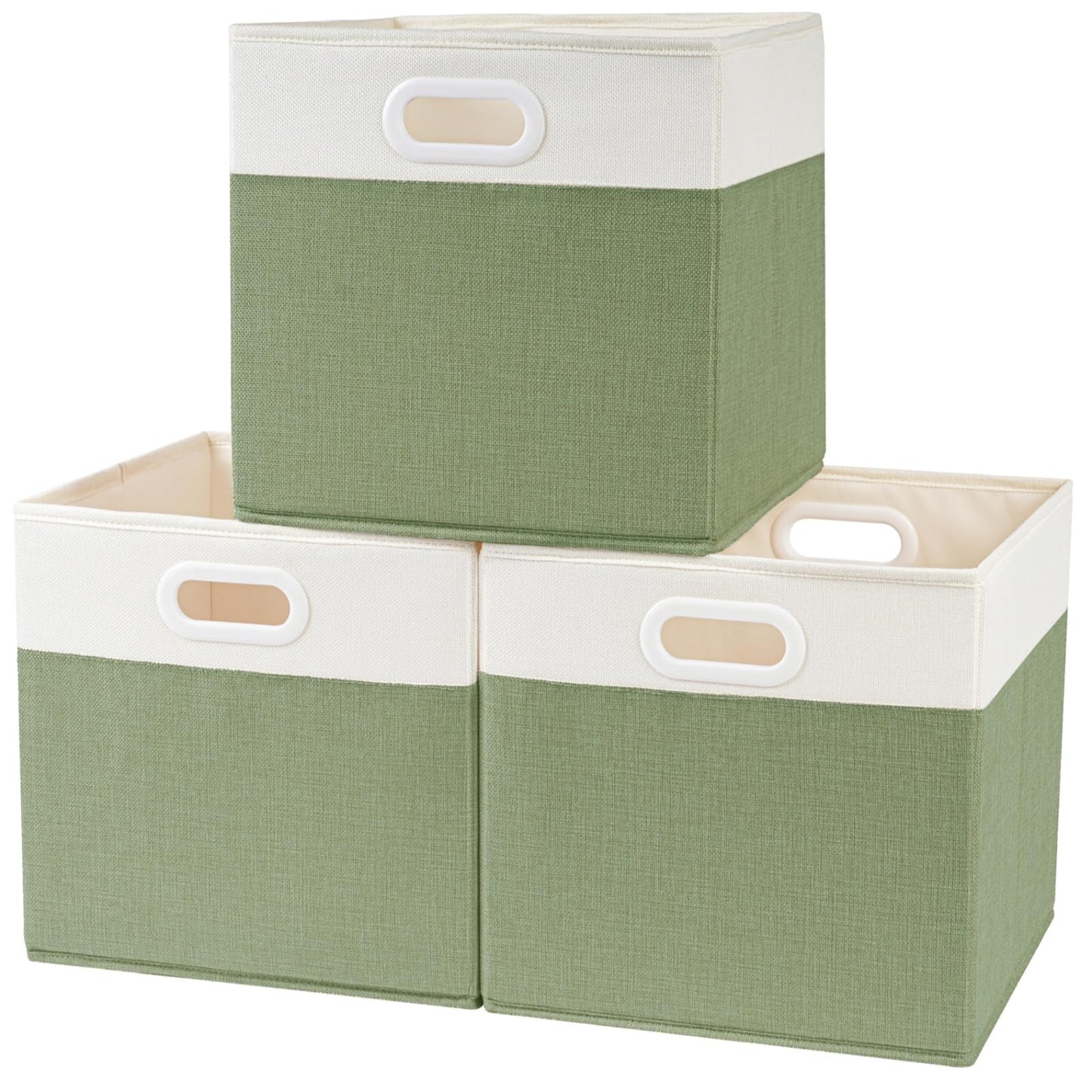 SOCOHOME Fabric Cube Storage Boxes,33x33x33cm Foldable Storage Baskets for Shelf Nursery Closet(Green/White, Set of 3)