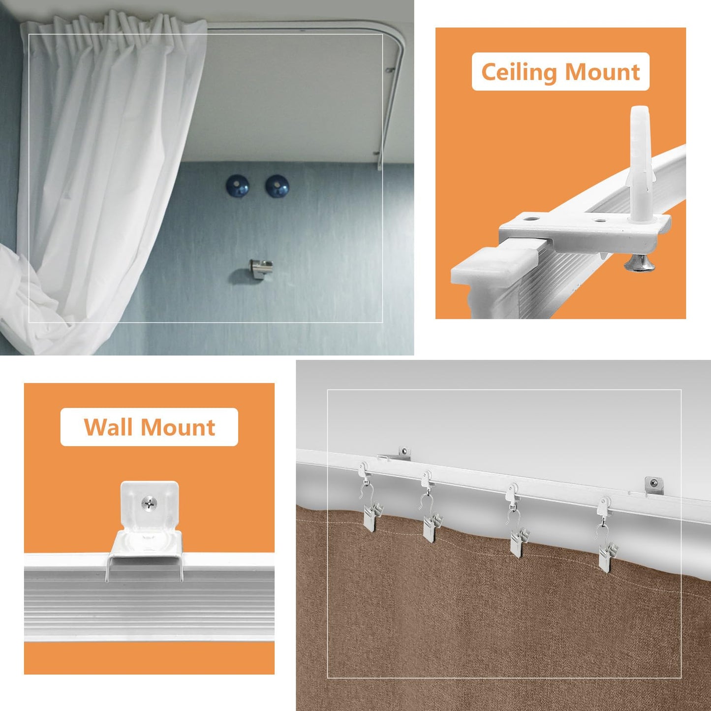 TOKPLNU Ceiling Curtain Track, Flexible Bendable Curtain Track 12Ft Curved Sliding Ceiling Track Set System for Room Divider Curtain Rail Track Wall