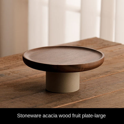 Acacia wood cake tray living room household Dim sum tray clay high fruit tray