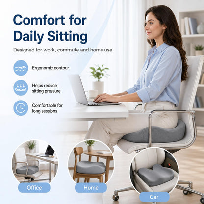 GOOGO Extra Large Coccyx Cushion, Ergonomic Memory Foam Seat Cushion for Tailbone Pain Relief, with Contoured Support