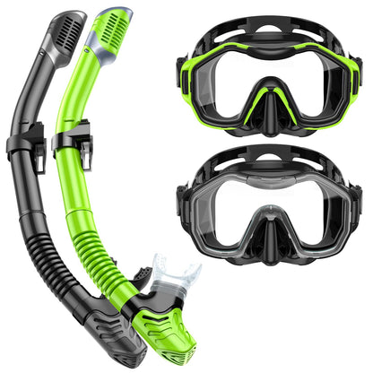 Lealinga Snorkel Set Adults 2Pack, Snorkel Mask Anti-Fog Panoramic View Diving Mask Dry Top Snorkel Kit with Travel Bag Diving Set for Snorkeling