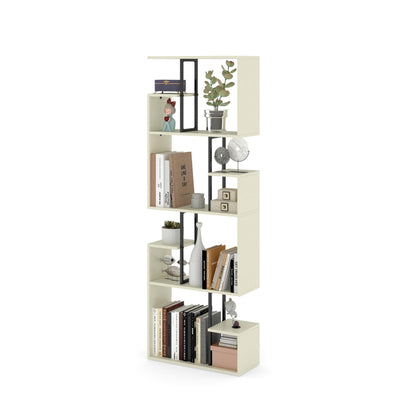 Manora White Bookcase 4 Tier Narrow Bookcase Room Divider Shelves