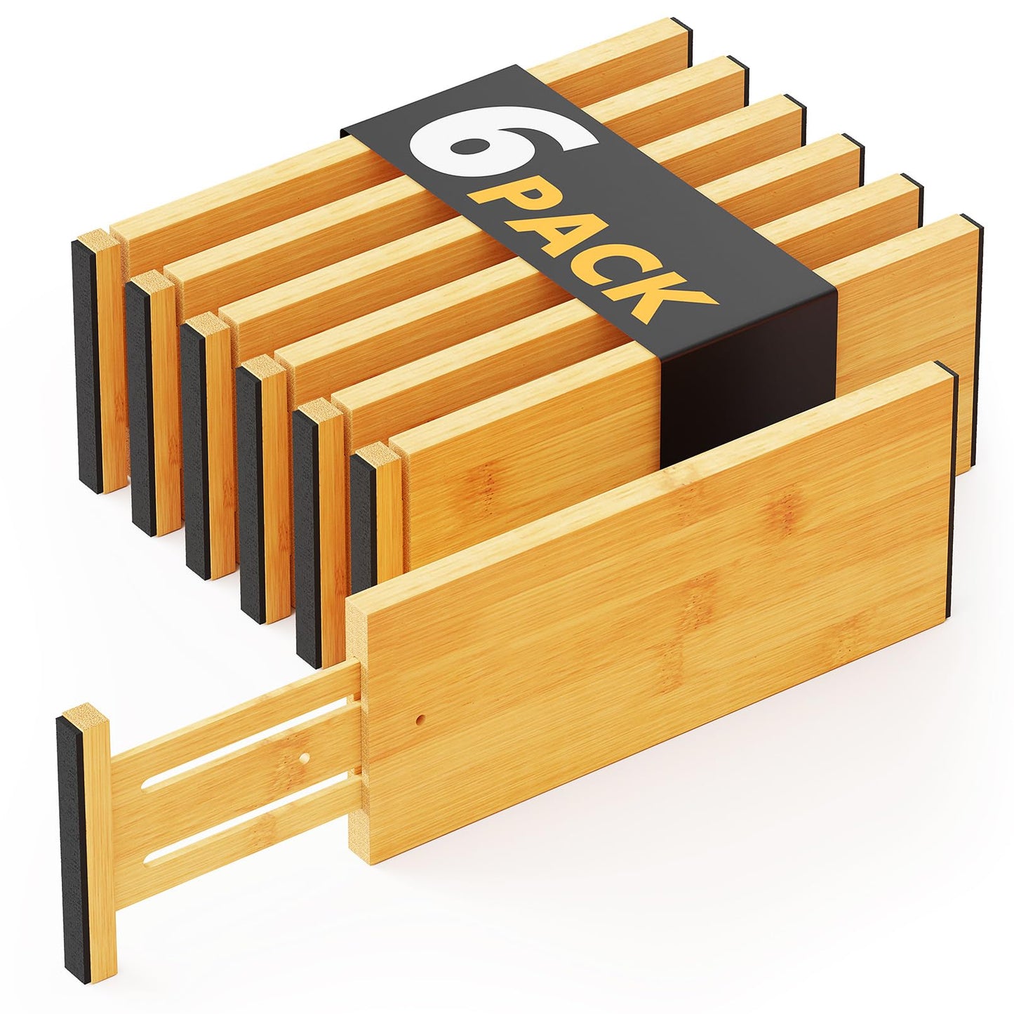 SpaceAid WIAONE Bamboo Dresser Drawer Dividers 6 Pack, 4.65“ High Adjustable 12.5“-17” Drawer Organizers, Expandable Organization for Clothing