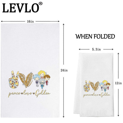 LEVLO Golden Girls Kitchen Towel Golden Girls Fans Gift Peace Love Golden Dish Towel Waffle Weave Golden Girls Kitchen Decor (Peace Love Golden)