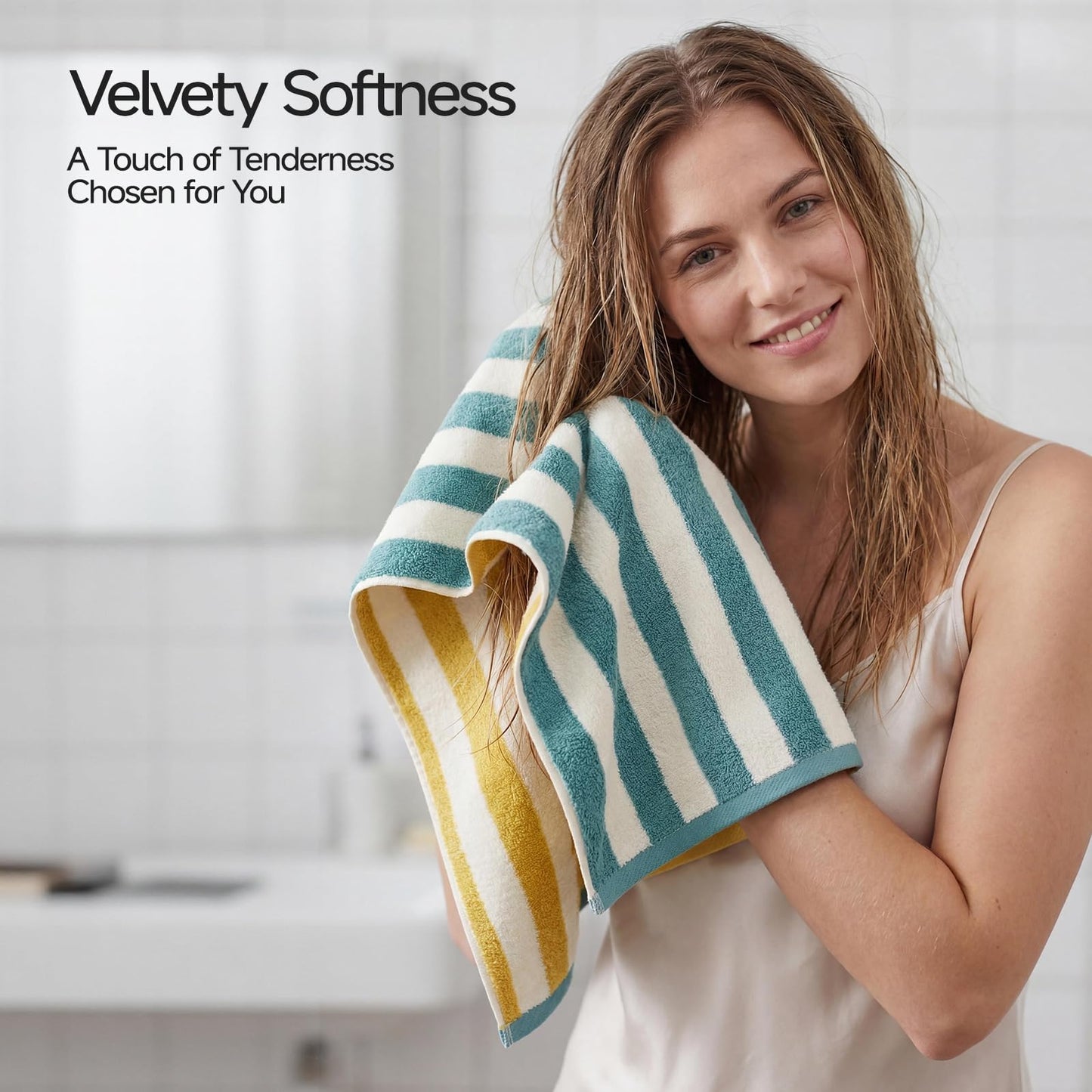 REDKISS 3 Pack Striped Hand Towels for Bathroom - 100% Cotton Decorative Hand Towel Set, 32x72cm, Soft Absorbent and Quick-Dry Towels for Bathroom
