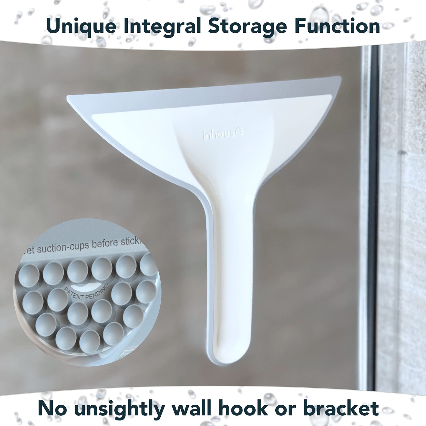 Inhouse Stick+Store Mini Shower Squeegee - Made in Britain - Compact Bathroom Cleaning Accessory for Shower Doors, Windows, Glass, Mirrors & Screens