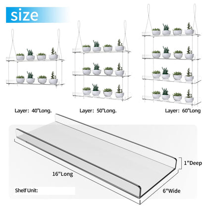 ZerzSemp Hanging Acrylic Plant Shelves for Windows, Height Adjustable Clear Hanging Indoor Windows Wall Hanging Plant Stand for Window Grow