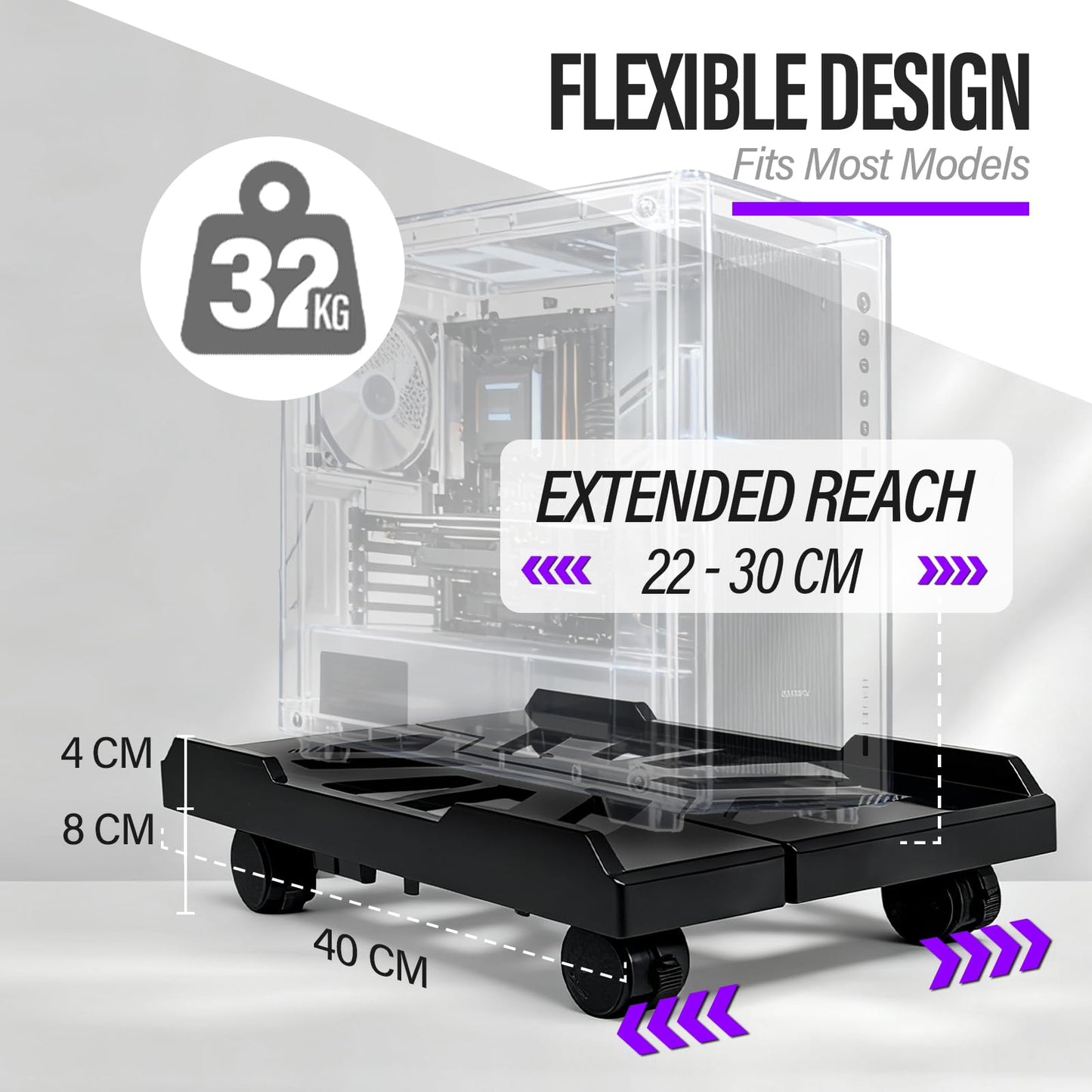 youkzuan Adjustable Computer Tower Stand with Locking Wheels | Mobile CPU Holder for Floor or Under Desk | Fits PC Towers 8.7"–11.8" Wide
