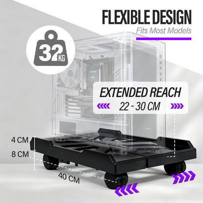 youkzuan Adjustable Computer Tower Stand with Locking Wheels | Mobile CPU Holder for Floor or Under Desk | Fits PC Towers 8.7"–11.8" Wide