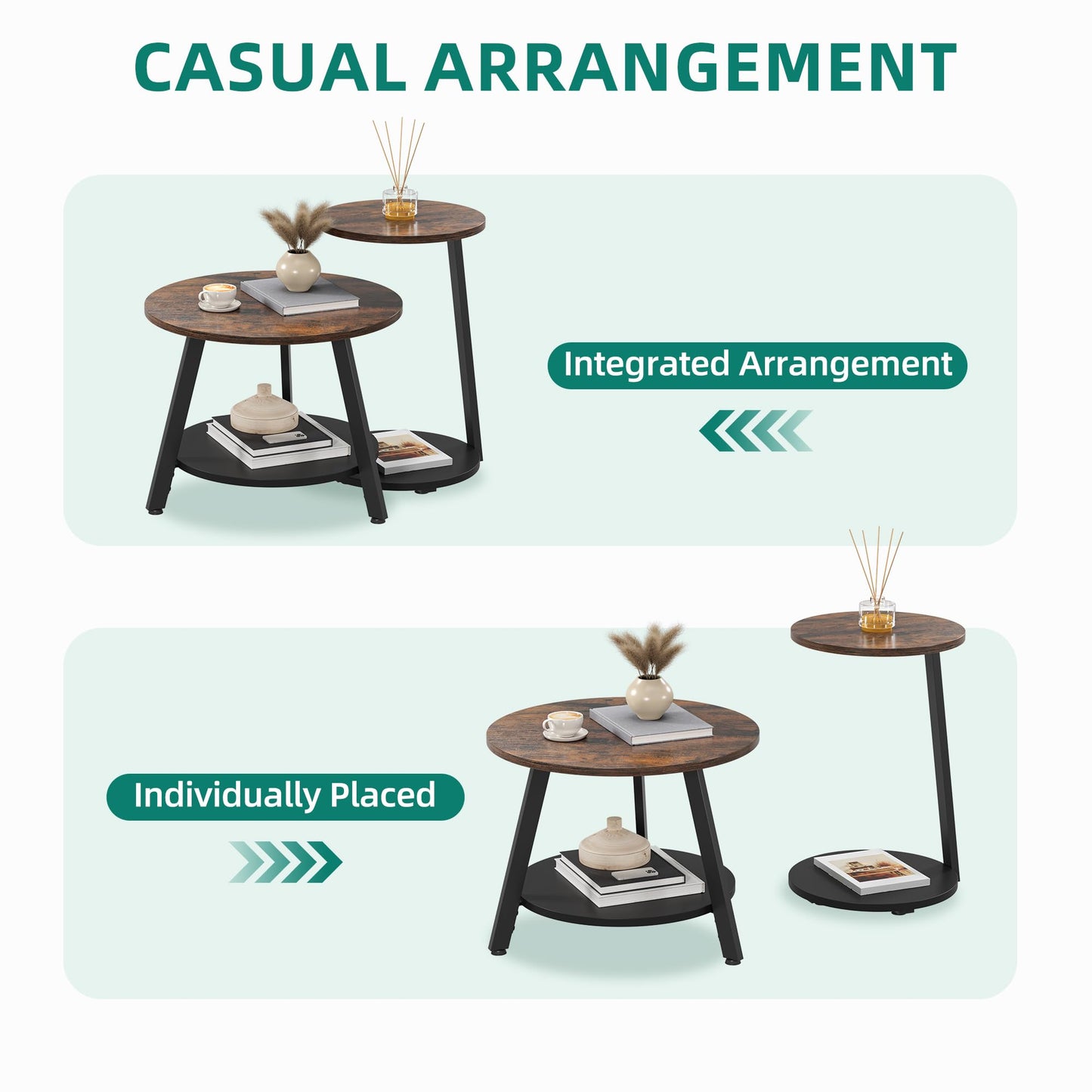 YITAHOME Round Coffee Tables, Set of 2 Nesting Tables with Storage Space and Unified Style Design, Small Coffee Tables for Living Room