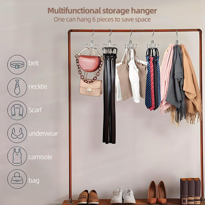 360° Swivel Belt Hanger for Wardrobe, Tie Rack Hanger for Men with 6 Hooks, Belt Storage Organiser, Tie hanger storage for Gloves, Scarves, Handbags