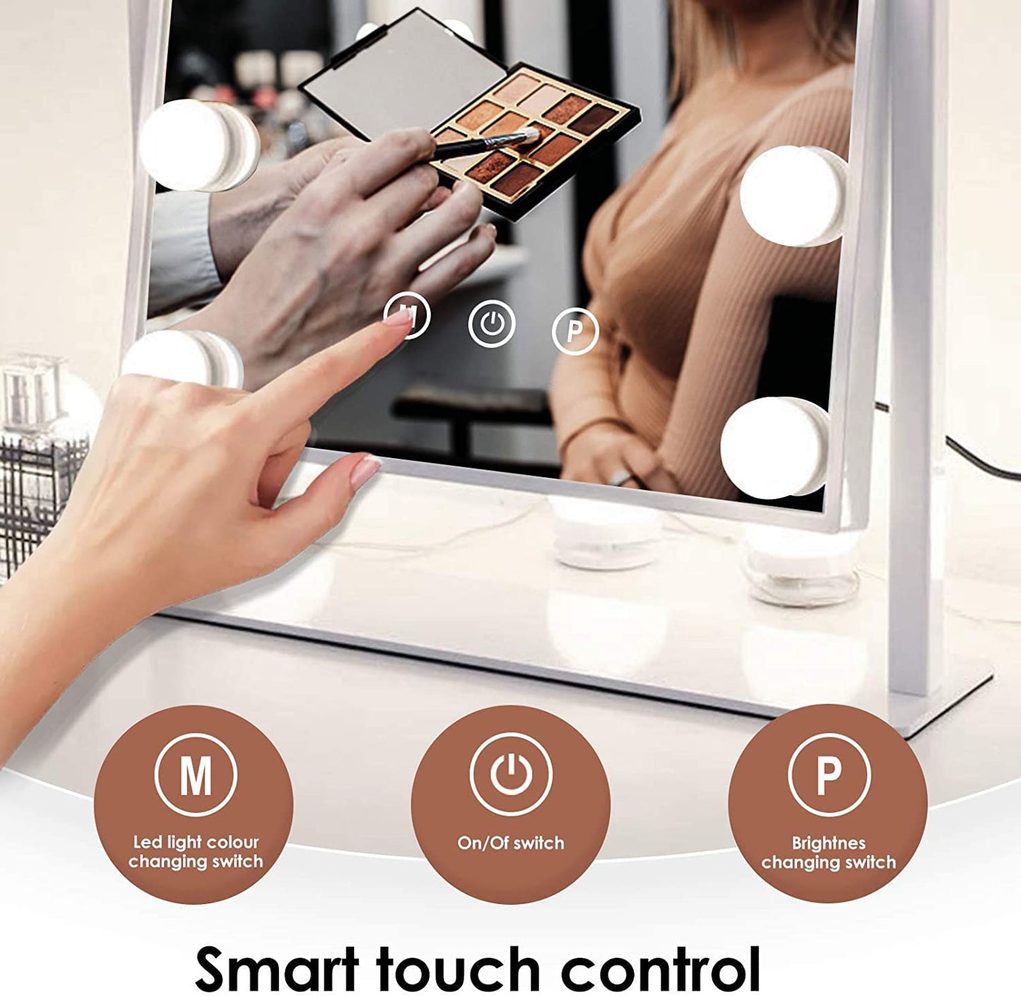 TUREWELL Hollywood Makeup Mirror with Lights,Large Lighted Vanity Mirror with 3 Color Light & 12 Dimmable Led Bulbs,Smart Lighted Touch Control Screen