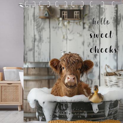 Hnmdmyi Funny Highland Cow Shower Curtain 180x240, Farmhouse Western Animal Cattle Duck Bathing in Bubbly Bathtub Bathroom Curtains Waterproof