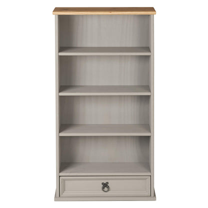Mews Corona DVD Bookcase Rack Grey 1 Drawer CD Storage Unit Mexican Solid Pine