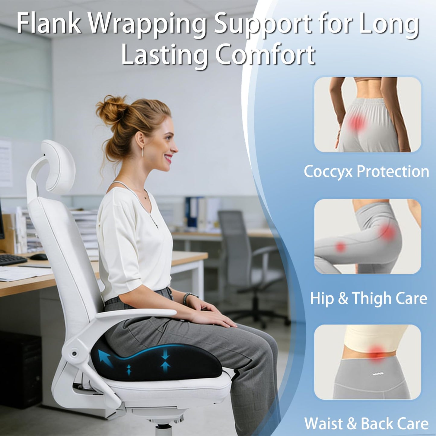YiZhou Memory Foam Coccyx Cushion for Tailbone & Sciatica Pain Relief | Ergonomic Office Chair Cushion with Non-Slip Base | for Car, Home