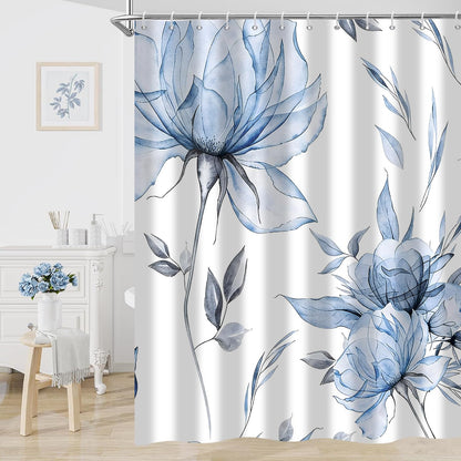 Hnmdmyi Watercolor Floral Shower Curtain 180x180, Blue Boho Flower Leaf Modern Minimalist Aesthetic Art Bathroom Curtains Waterproof Polyester Fabric