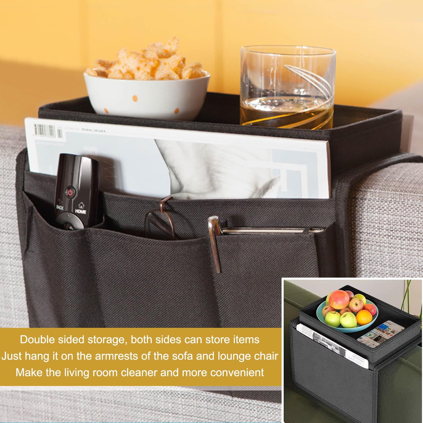 JKYVAA Sofa Armchair Tray Organiser Waterproof Sofa Arm Chair Table Tray TV Remote Control Holder Non-Slip Armrest Couch Cup Holder Organizer with 4