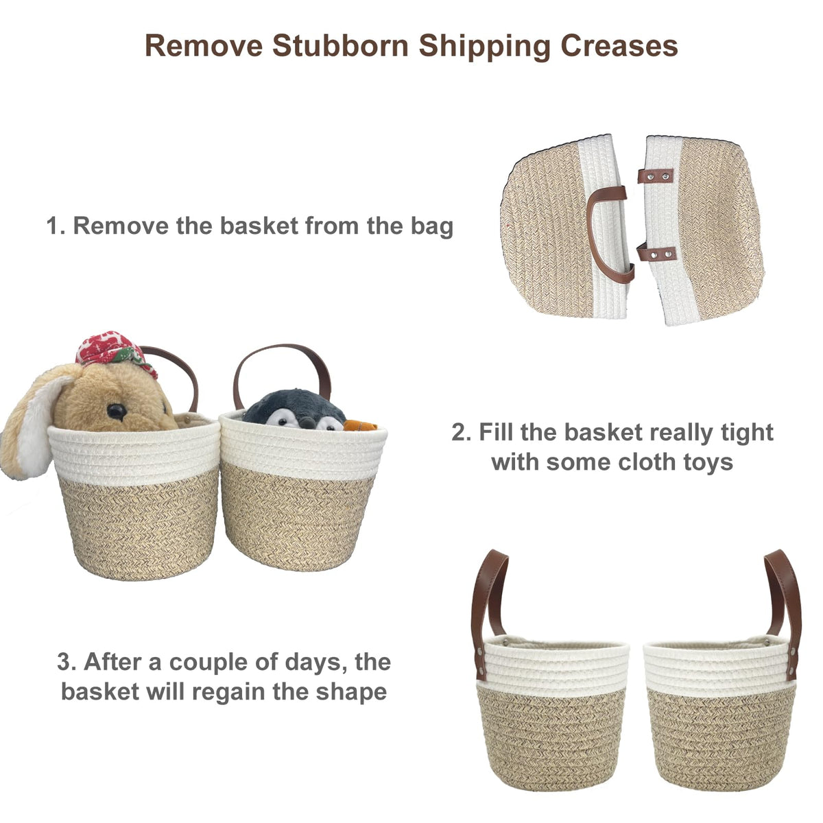 SOQKEEN Hanging Storage Baskets 2 Pack, Cotton Rope Basket, Beige & Brown
