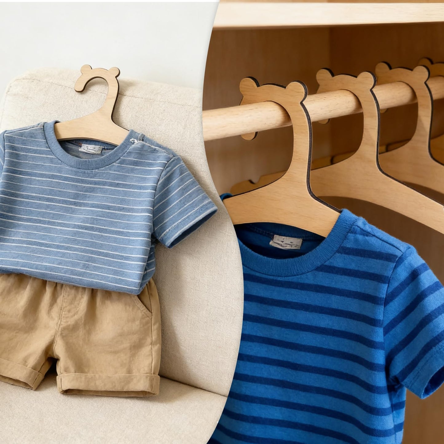 JJUNW 10Pcs Baby Clothes Hangers, Wooden Baby Hangers, Cute Bear Ears Babys Coat Hanger with Closet Organizer