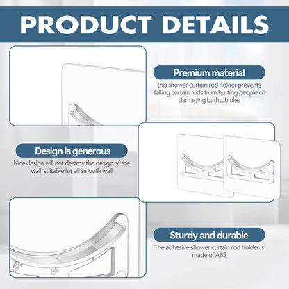 12PCS Adhesive Shower Curtain Rod Holder for Bathroom Walls, Self Adhesive Rod Holder for Shower Poles Extendable No Drill