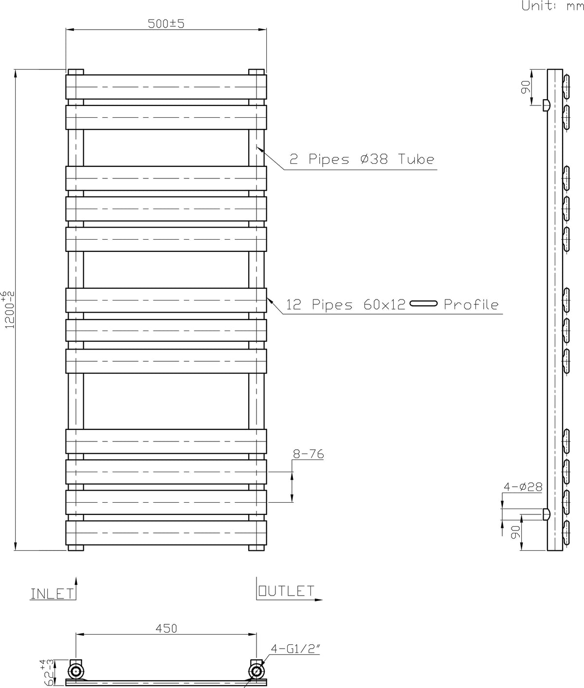 Warmehaus Flat Panel Heated Towel Rail Bathroom Radiator Chrome 1200x500mm