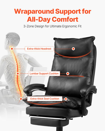 VEVOR Executive Office Chair, High Back Chair with Footrest and Lumbar Pillow, Ergonomic Desk Chair 135° Recline & Adjustable Height