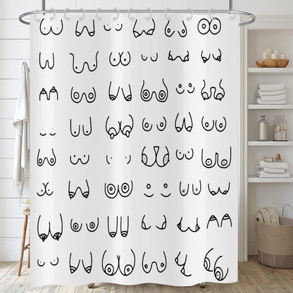 ASDCXZ Shower Curtain Black White 180x200 cm, Modern Simple Funny Black White Graffiti Lines Washable Fabric Bath Shower Curtains Polyester Textile