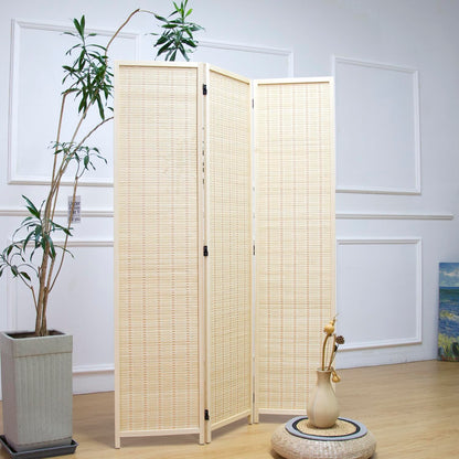 Furnnylane 3 Panel Bamboo Room Divider and Folding Panel Screen,Bamboo Panel Divider for Room Separation,Beige,170 cm H x 117 cm W
