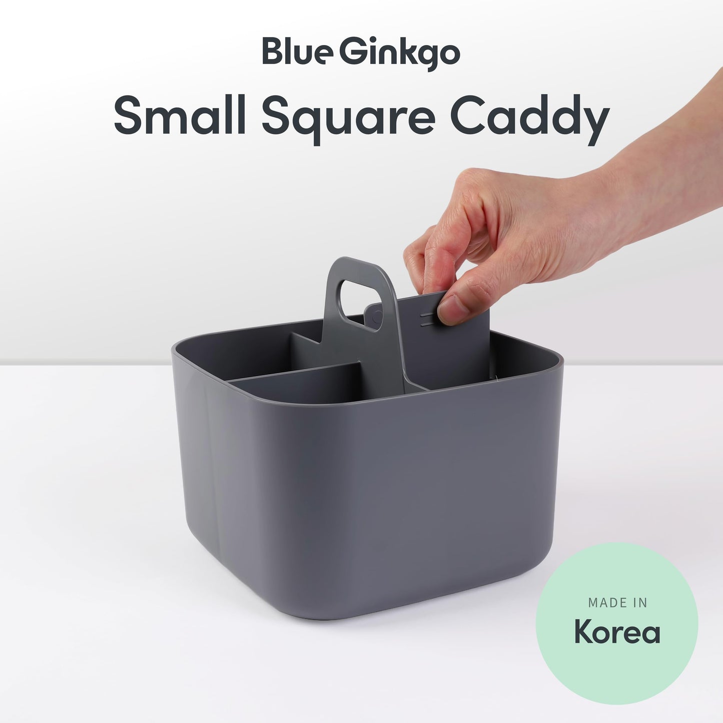 BLUE GINKGO Stackable Organizer Caddy – Korean-Made Portable Tote for Bathroom, Office, Crafts, or School Supplies (Square, Grey)