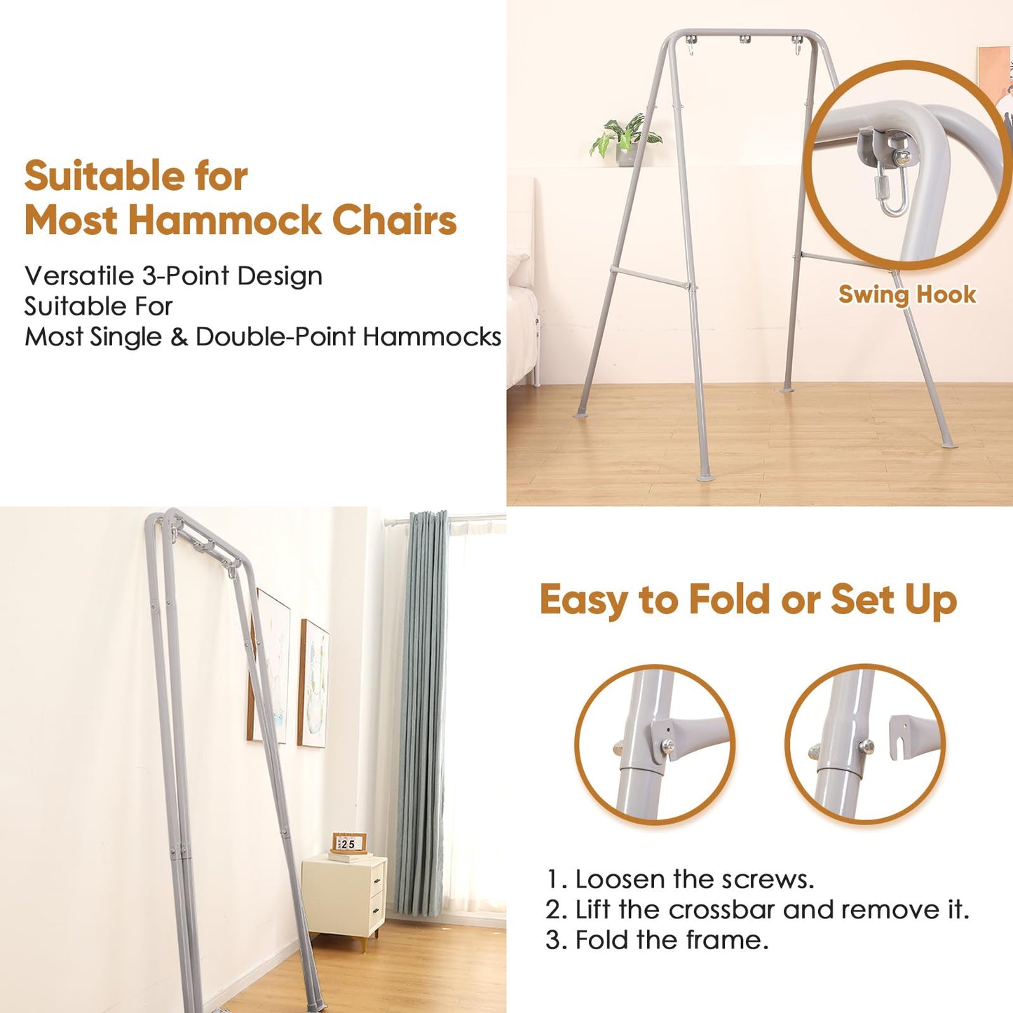SELFLA Foldable Hammock Stand, Portable Hammock Chair Stand, Heavy Duty Folding Hammock Frame for Indoor or Outdoor, Easy to Assemble & Store (Hammock