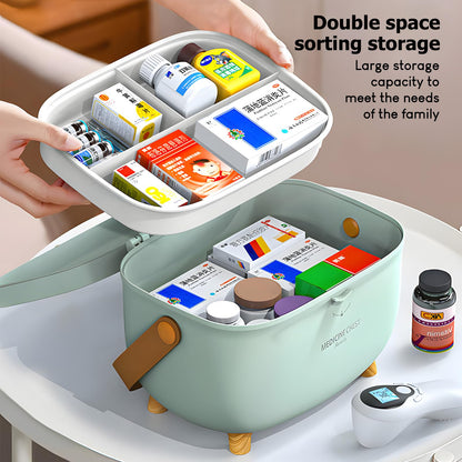 ZONJIE Medicine Storage Box, 2-Layer Large Medication Storage Box Organiser, Plastic Oval First Aid Boxes Portable Medicine Suitcase for Home Office