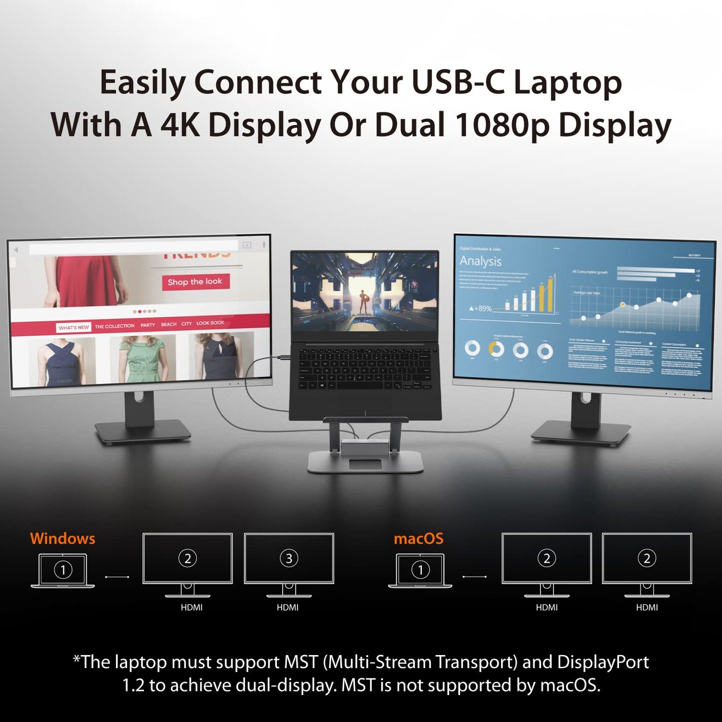 j5create Laptop Stand with USB C Dual HDMI Display Dock