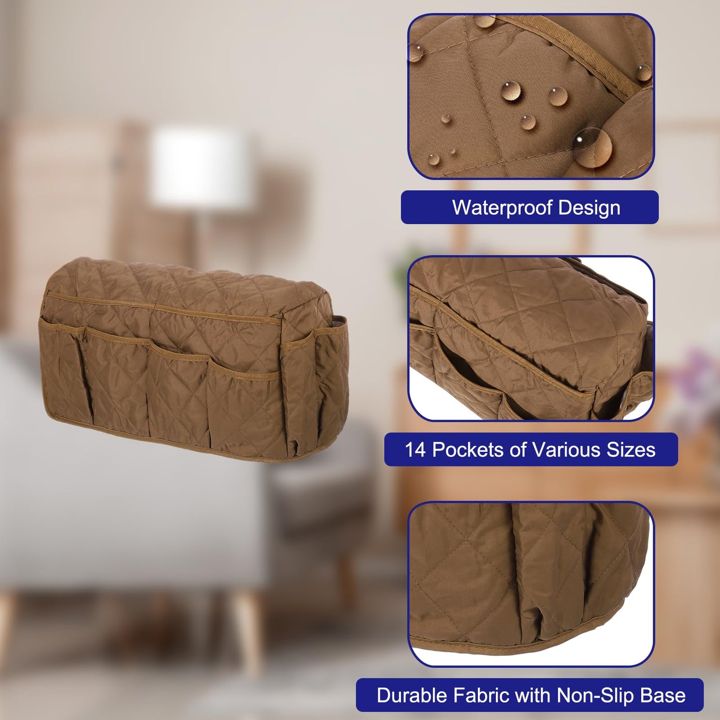 sourcing map Sofa Armrest Organizer Non-Slip Armchair Caddy Waterproof Couch Remote Holder Organizers with 14 Pockets for TV Remote Control Cell