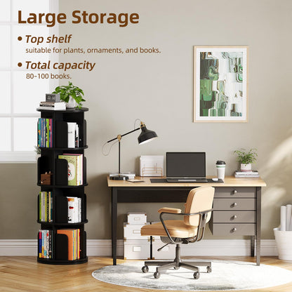 WEMANER 4-tier Rotating Kids Bookshelf, Wooden 360° Small Corner Revolving Spinning Bookcase